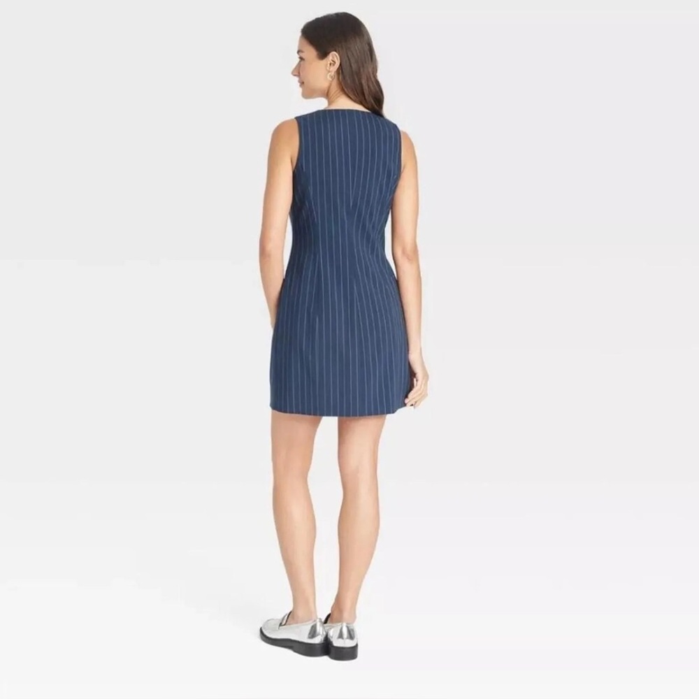 A NEW DAY Navy Pinstripe Tailored Mini Vest Dress